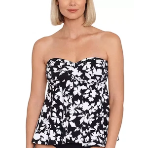 Swim Solutions Black White Floral Bandeau Tankini Top Size 16 New Halter  - Picture 1 of 7
