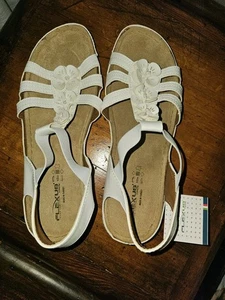 Flexus by Spring Step White Leather Floral Sandals Women’s Size 42 EU (11 US)  - Picture 1 of 8