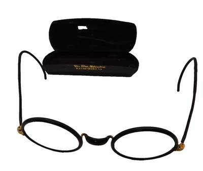 Anteojos Windsor antiguos tamaño infantil STOCO redondos borde negro alambre dorado unisex Foto 1 de 4