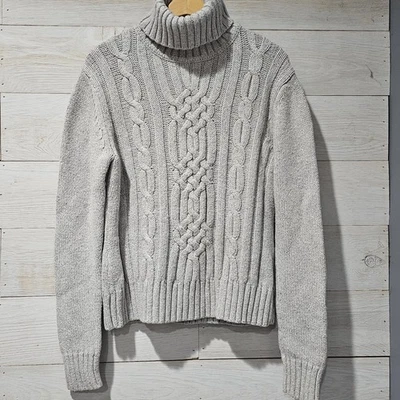 Suéter de Colección Tommy Hilfiger Grueso Tejido con Cable Acanalado Y2k Gris Cuello Alto L Foto 1 de 4