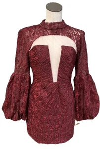 Akira Ammo Burgundy Medium Celiste Lace Cut Out Puff Sleeve Mini Sheath Dress ZZ - Imagen 1 de 8