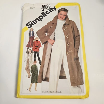 Vintage Simplicity 5285 Coat Pattern Womens 10 Long Short Toggle Quilted Vest - Image 1 of 3
