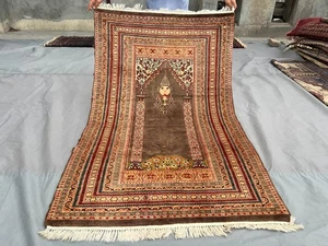 Antique Hand Knotted Prayer Rug 3.6x5.7 ft – Soft Pile Vintage Boho Accent Rug - Picture 1 of 10