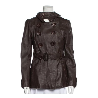 Женское коричневое мягкое кожаное тренч средней длины с поясом SOIA & KYO размер XS - Изображение 1 из 4