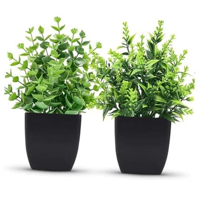 Pack de 2 accesorios de baño pequeños de plantas falsas negros para hogar dormitorio baño  Foto 1 de 4