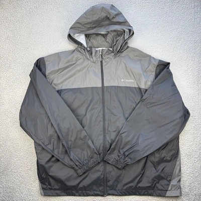 Columbia Jacket Mens 6X Gray Two Tone Lightweight Windbreaker Stowaway Hood - Image 1 of 4