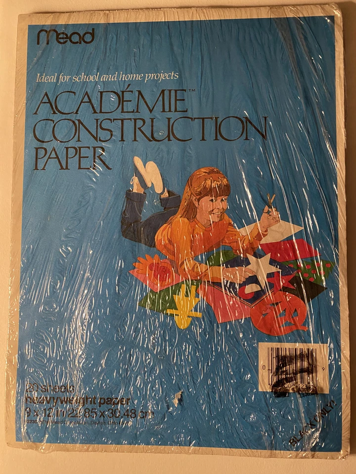 Винтажная строительная бумага Mead черного цвета 9 дюймов x 12 дюймов 20 листов ЗАПЕЧАТАННАЯ  - Изображение 1 из 1