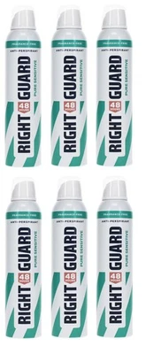 6 x Right Guard Women Pure Sensitive Total Defence 5 Deodorant 250ml