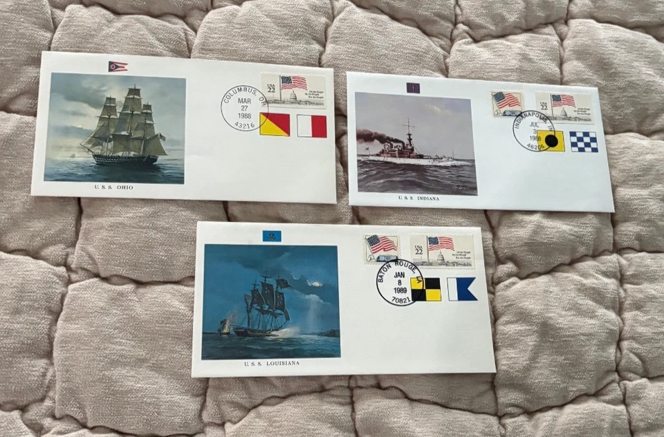 Lot of 3 Great Fighting Ships of the 50 States Ohio Indiana Louisiana FDC NM - Image 1 of 1
