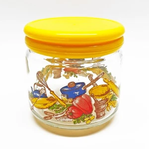 Vintage 1970s KIG Malaysia Retro Glass Kitchen Jar with Yellow Lid - Picture 1 of 4