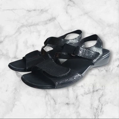 Sandalias para mujer Munro negras con estampado de serpiente zapatos cómodos talla 10,5 Foto 1 de 4