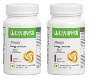 Pack of 2 Bottles of Herbalife Afresh Energy Drink Mix Elaichi Flavour 50gm - Picture 1 of 12