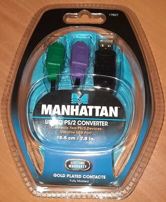 USB TO PS/2 ADAPTER ADATTATORE MOUSE TASTIERA NUOVO SIGILLATO MANHATTAN - 179027 - Immagine 1 di 2