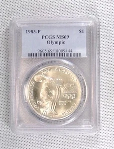 1983-P Olympic Discus Commemorative Silver Dollar PCGS MS69 Los Angeles #W9444 - Picture 1 of 2