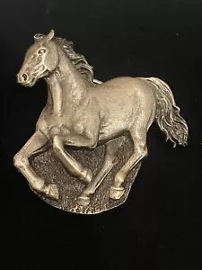 VTG 1978 Bergamot Brass Works Belt Buckle SILVER TONE RUNNING GALLOPING HORSE - Picture 1 of 11