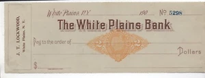 1905 Revenue Stamped Paper Check White Plains Bank of White Plains New York - Picture 1 of 1