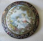 Antique FRENCH Tortoise Celluloid Couple Figural Ostrich Puff Compact FRANCE