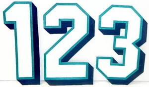 MIAMI DOLPHINS TEAM ISSUED WHITE & AQUA 4 1/2" FOOTBALL JERSEY NUMBERS 0-9  - Picture 1 of 11