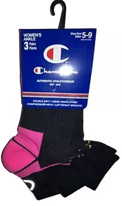 Champion Ankle Socks 3 Pair Women's 5-9 Black Multicolor w Logo Compression Arch - Picture 1 of 11