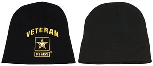 US Army Veteran Army Star Black Embroidered Acrylic Beanie Cap Mütze (KYS) - Bild 1 von 3