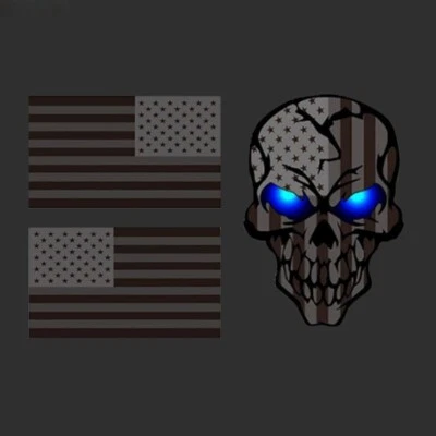 3PCS US AMERICAN FLAG REVERSE LEFT RIGHT SHOULDER HOOK 2 PATCHES BADGE GRAY BLUE - Image 1 of 4