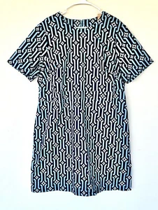Vestido Boden Azul Geométrico Eslabones de Cadena Algodón Vestido Cambio Minorista $98 20-22 L Nuevo con Etiquetas - Imagen 1 de 6