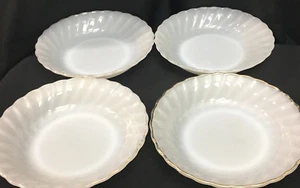 Vintage Anchor Hocking Fire-King 4 White Milk Glass Swirl Bowls 7.5" Set of 4 - Picture 1 of 5