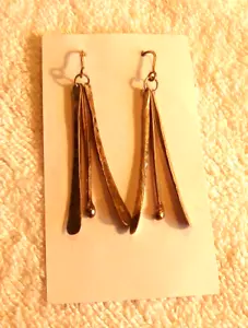 Vtg Hammered Sterling Silver Flower Dangle Earrings Abstract Artisan Long - Bild 1 von 6