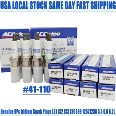 8x OEM Ge 41-110 Iridium Spark Plugs Fit for LS1 LS2 LS3 LS6 L99 12621258 US - Image 1 of 4