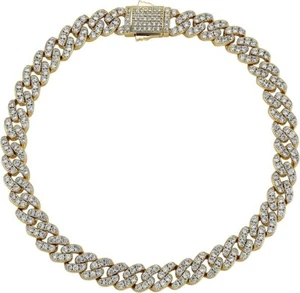 Chunky Cuban Link Anklet in 14K Gold with Iced-Out Faux Diamonds - 10.5" - Picture 1 of 10
