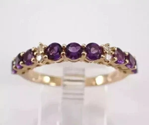 1.40Ct Round Cut Lab Created Amethyst Women's Ring Band 14K Yellow Gold Plated - Picture 1 of 5