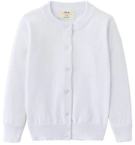 Girls White Cardigan Sweater, Cotton Long Sleeve School Uniform Pearl White, 16Y - Picture 1 of 7