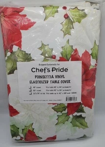 Poinsettia Elasticized Vinyl Table Round 60" inch NEW - Picture 1 of 2