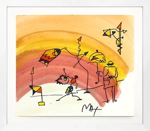 PETER MAX "UMBRELLA MAN" | ORIGINAL MIXED MEDIA WATERCOLOR ON PAPER | 18X20" - Picture 1 of 2