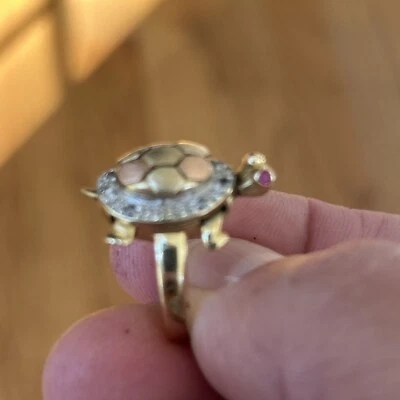 14kt Multi Color Gold 3d Turtle Ring w/ Moving Parts size 7 - Image 1 of 4