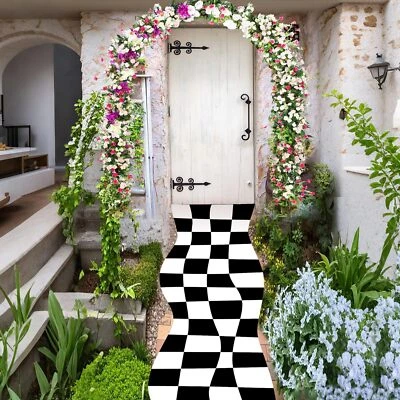 Alfombra Corredor País de las Maravillas Decoración 118 x 24 Pulgadas Blanco y Negro A Cuadros... Foto 1 de 4