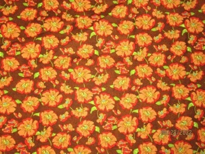 BTHY VTG BROWN W ORANGE FLOWERS COTTON FALL HALLOWEEN FABRIC 45"W QUILT CRAFT  - Image 1 of 2