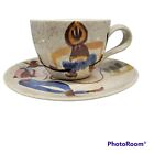 Red Wing Pottery Cup Saucer Western Round Up 367 Hand Painted Speckled Oatmeal