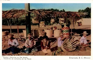 ENSENADA, MEXICO POSTCARD Basket Weaving on the Beach, Colorful Baskets, Weavers - Picture 1 of 2