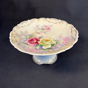 PV09100 Vintage Kalk Porcelain#7435 ROSE BOUQUET Pedestal Candy Compote - Picture 1 of 7