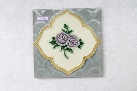 VINTAGE TILE ART NOUVEAU MAJOLICA PURPLE FLOWER DESIGN ARCHITECTURE TILE NH4419 Cover
