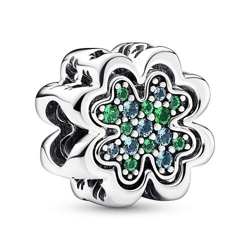 PANDORA Charm Anhänger Bead 925 Sterlingsilber Kleeblatt bunte Steine 792752C01