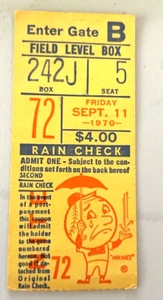 1970 NEW YORK METS V ST LOUIS CARDINALS TICKET STUB (11. September) Gibson @ Seaver - Bild 1 von 2
