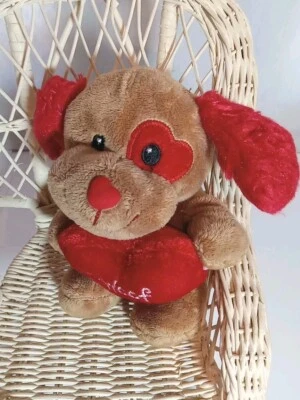 Dan Dee Valentines Day Plush Dog Heart I WOOF YOU Brown  Red Hearts  5” Stuffed - Image 1 of 4