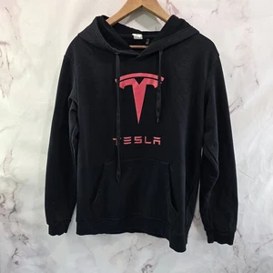 Tesla Hoodie Mens Medium Black Red Sweatshirt Pullover Fleece Cotton Three In - Picture 1 of 11