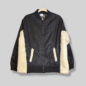 CAbi Charisma Bomber Jacket Style 4782 Black Sherpa Woodland Print Lining M - Picture 1 of 18