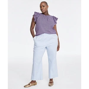 On 34th Hose Damen Plus 2X blau hoher Bund gerades Bein Kern Knöchel Chino neu mit Etikett - Bild 1 von 8