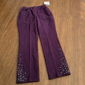 Pantalones de mezclilla Quacker Factory Dream Jeannes diamantes de imitación para mujer XS cortos púrpura ciruela - Imagen 1 de 14