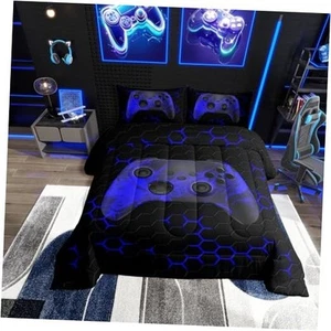 Gamer Bedding Set Geometric Honeycomb Hexagon Comforter Set Kids Full Multi 06 - Picture 1 of 7