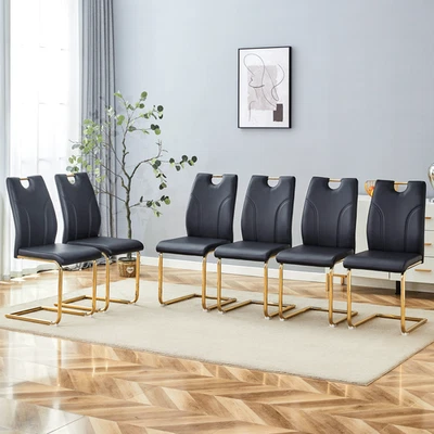 Sillas de comedor de diseño único material de PU emparejado con patas de silla de metal Foto 1 de 4